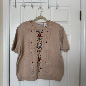 Alfred Dunner Tan Sweater with Floral Embroidery